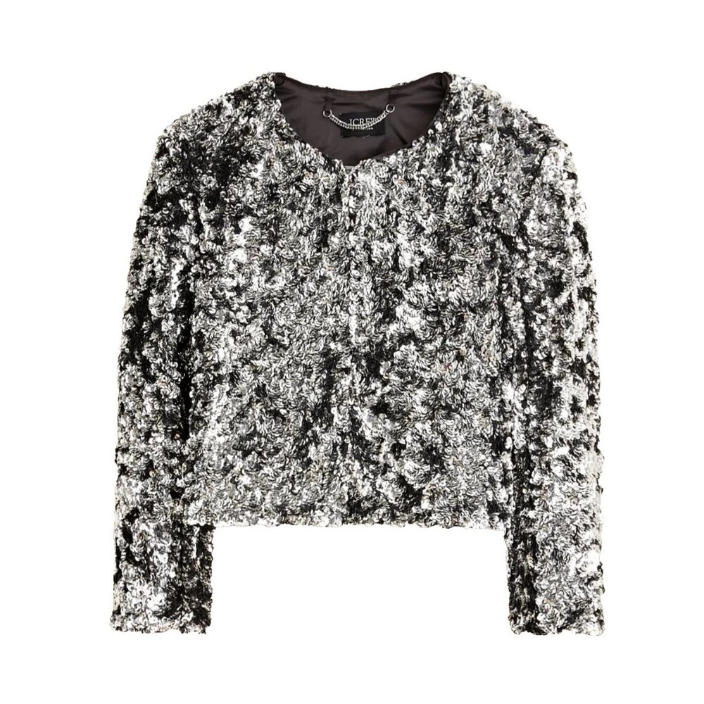 NWT J.Crew Collection Lady Jacket with Silver Sequins Boxy Cropped 14